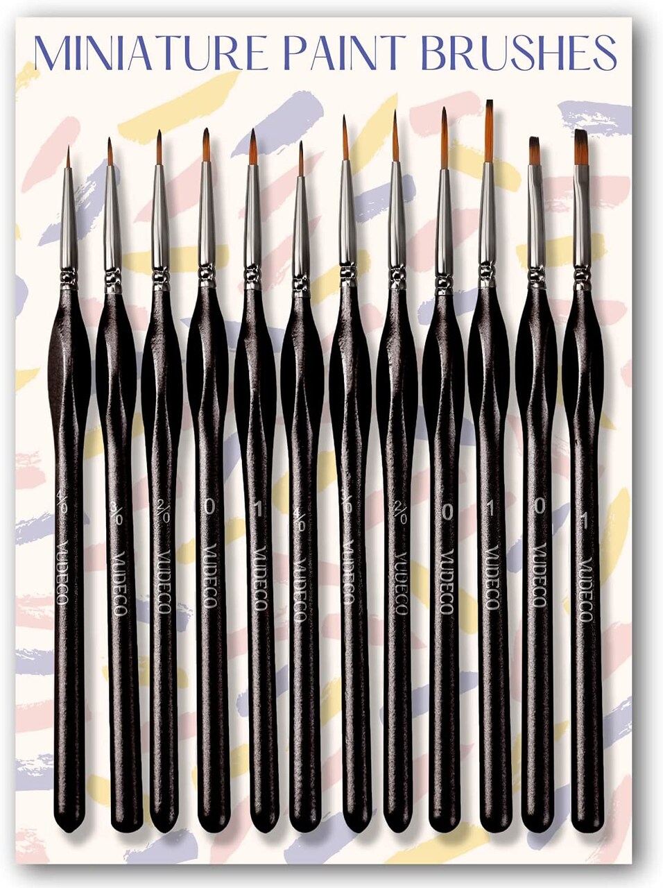 VUDECO Black Detail Paint Brush Set - 12 Piece Miniature Paint Brushes Kit - Professional Mini Fine Paint Brushes Set